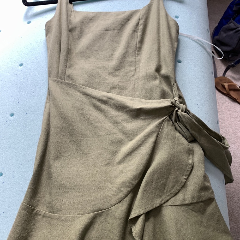 green/khaki mini tie dress